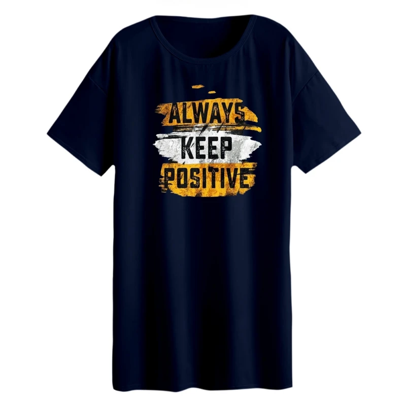 تی شرت لانگ زنانه مدل همیشه مثبت باش