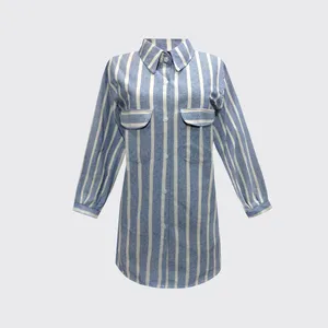 تونیک زنانه مدل دکمه دار دو جیب کد 204021 رنگ آبی روشن