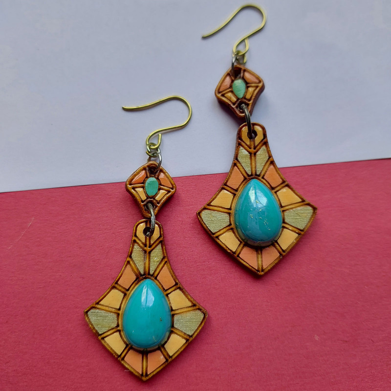 گوشواره زنانه مدل چوبی طرح فیروزه کد EP022