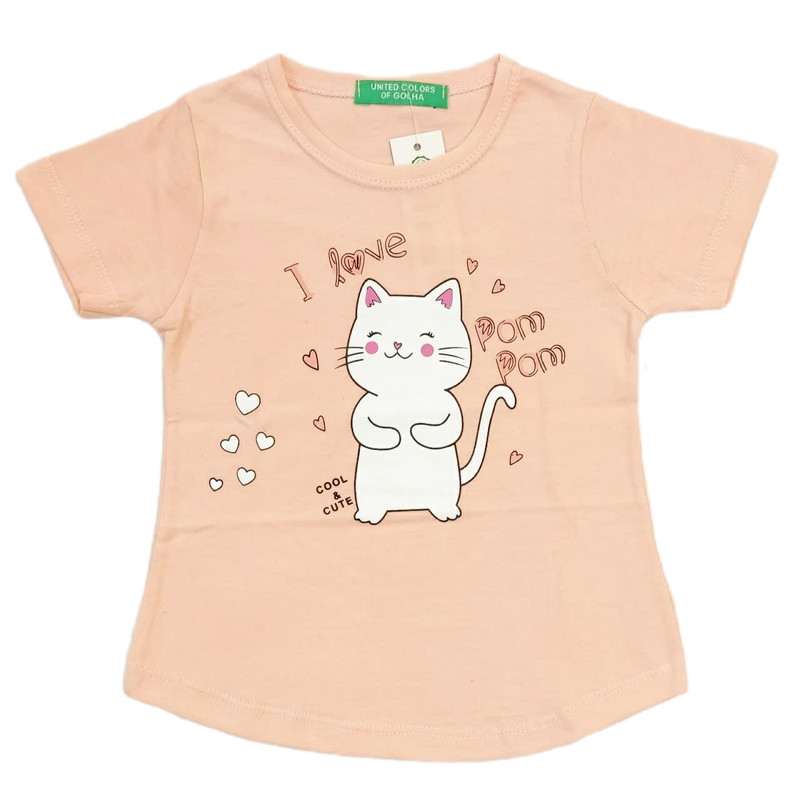 تی شرت آستین کوتاه دخترانه مدل گربه 3545