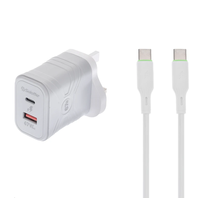شارژر دیواری 67 وات دو پورت سولوفر مدل TC-71UK به همراه کابل USB-C