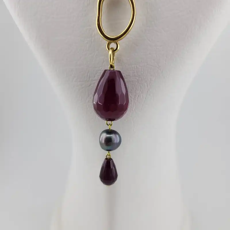 گردنبند زنانه مدل سنگ مروارید و عقیق یاقوتی کد 406