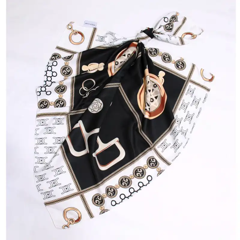 دستمال سر زنانه مدل مینی اسکارف ابریشم طرح زنجیری کد 8025