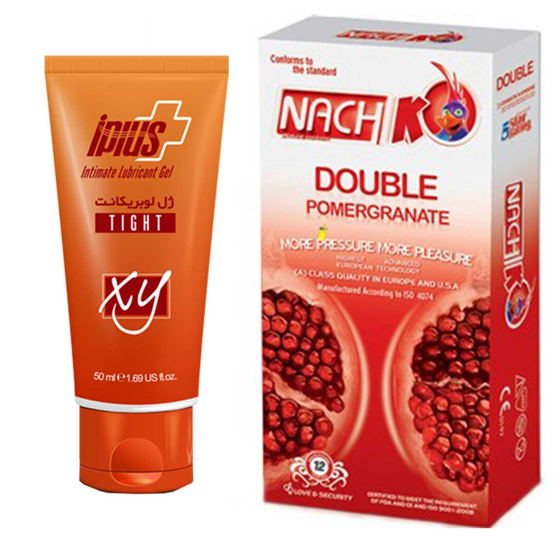 کاندوم کدکس مدل Double Pomegranate بسته 12 عددی به همراه ژل آی پلاس مدل lubricant Tight