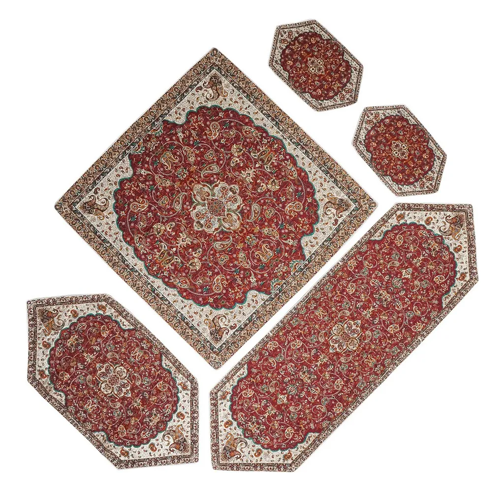 ست 5 تکه رومیزی ترمه یزد طرح شاه عباسی