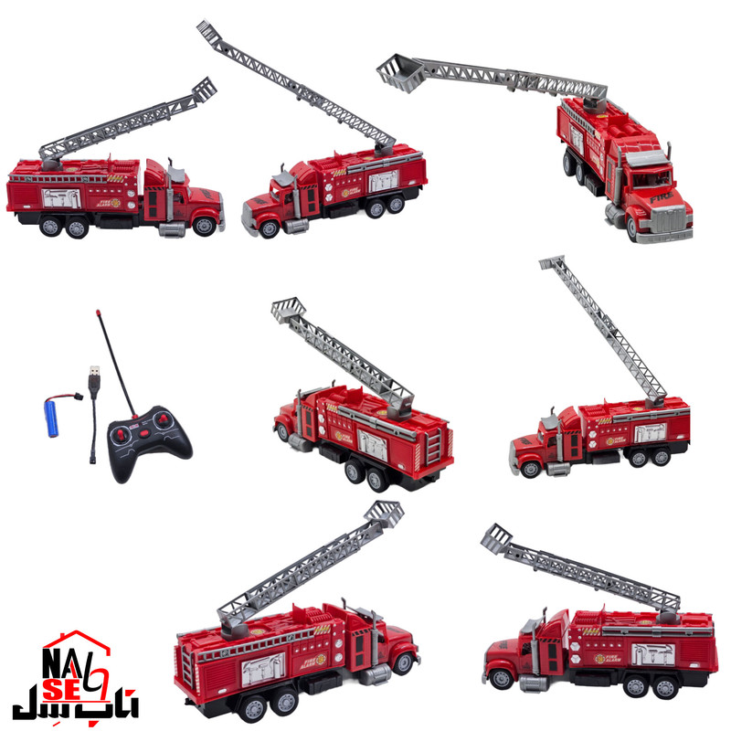 ماشین بازی کنترلی ناب سل مدل کامیون آتش نشانی بالابر شارژی