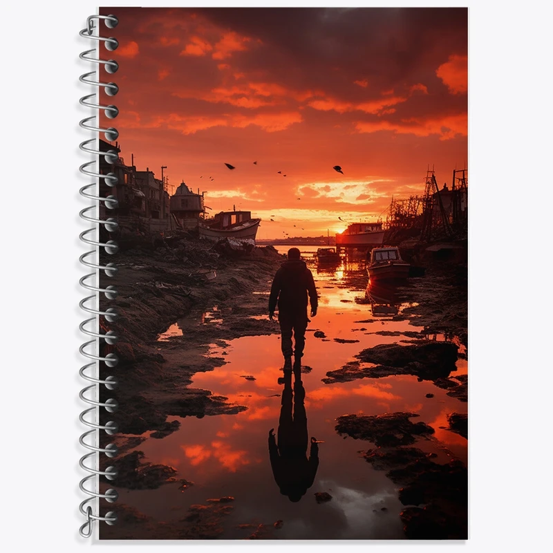 دفتر زبان 50 برگ خندالو مدل دو خط طرح غروب دریا کد F468