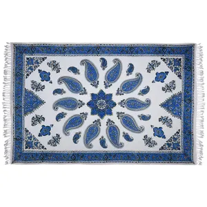 سفره قلمکار نرگس خانی درجه یک طرح خورشید آبی مدل 01-15 سایز100 × 150