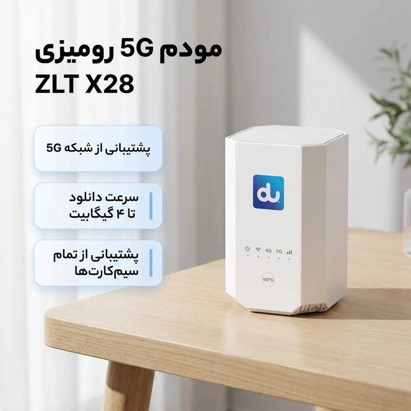 عکس شماره 2 : مودم 5g رومیزی zlt x28 با پشتیبانی از همه سیم کارت های ایران، وای فای 6، سرعت دانلود 4 گیگابیت بر ثانیه، قابلیت تجمیع باند، پنل سوپر ادمین دائمی، اتصال usb type-c و lan