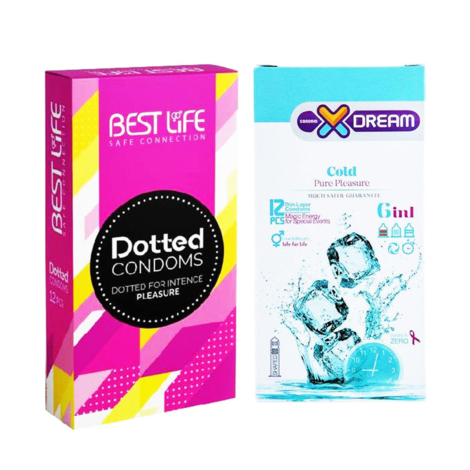 کاندوم بست لایف مدل Dotted بسته 12 عددی به همراه کاندوم ایکس دریم مدل Cold بسته 12 عددی