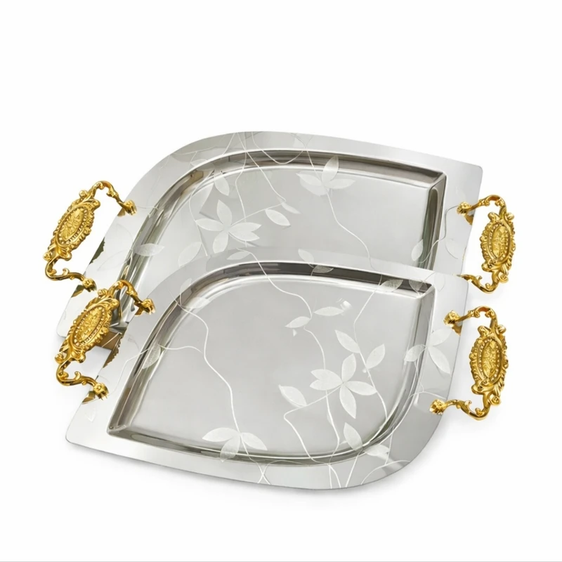 سینی دسته دار یونی هوم مدل ss1806 سایز 40×30 و 30×20 سانتی متر