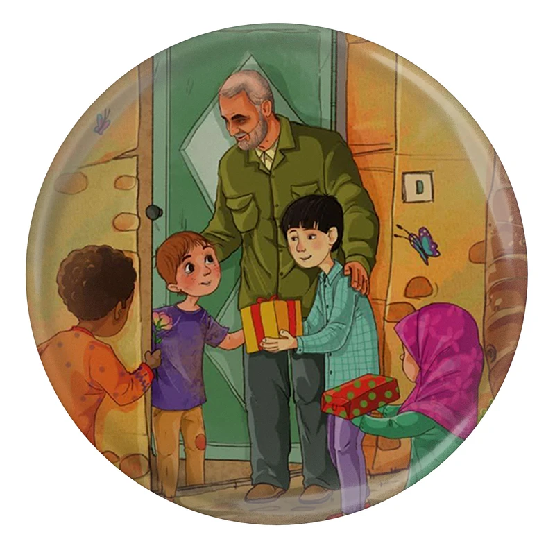 مگنت مدل S12541 طرح نقاشی سردار شهید حاج قاسم سلیمانی و کودکان