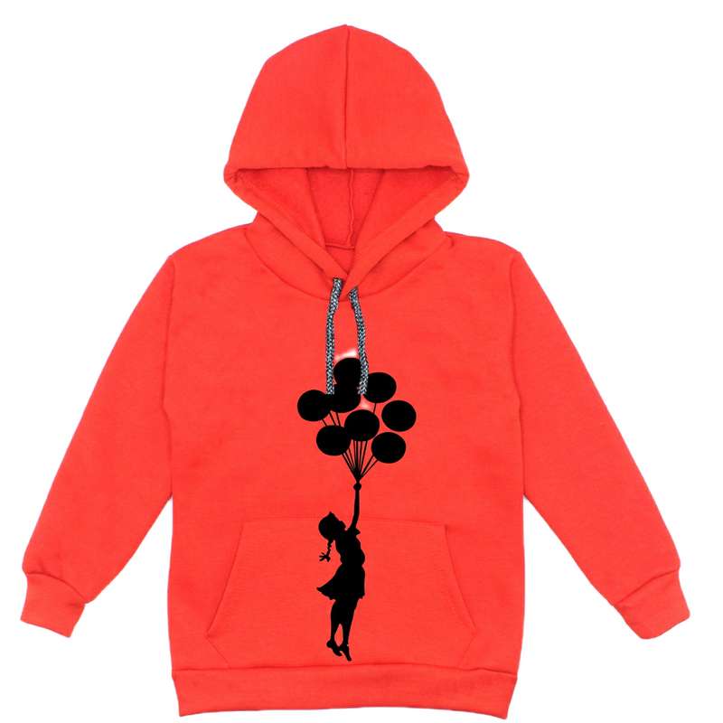 هودی دخترانه مدل دختر و بادکنک A16 رنگ قرمز
