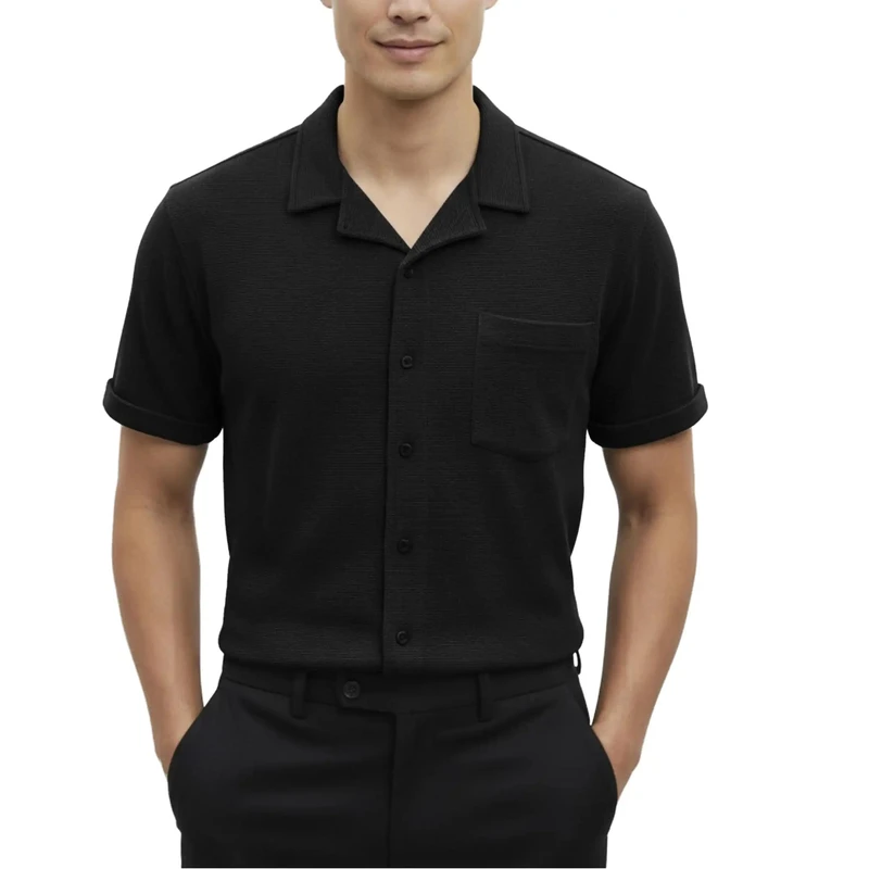 پیراهن آستین کوتاه یقه برگردان با تنخور معمولی (regular fit) مردانه مدل MDSS-CH8585