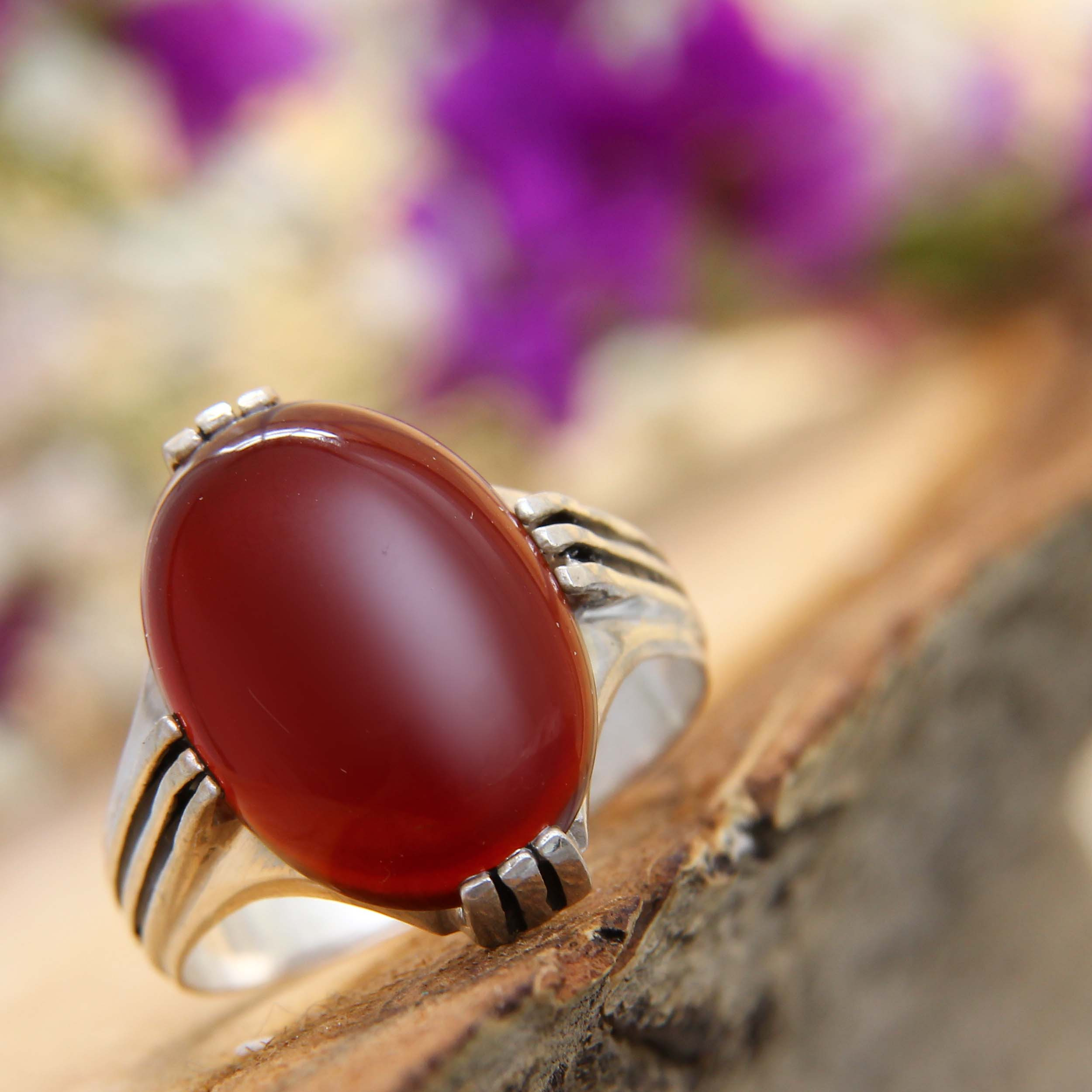 انگشتر نقره مردانه بازرگانی میلادی مدل عقیق سرخ رکاب 4 چنگ سیلندری کد AM_194