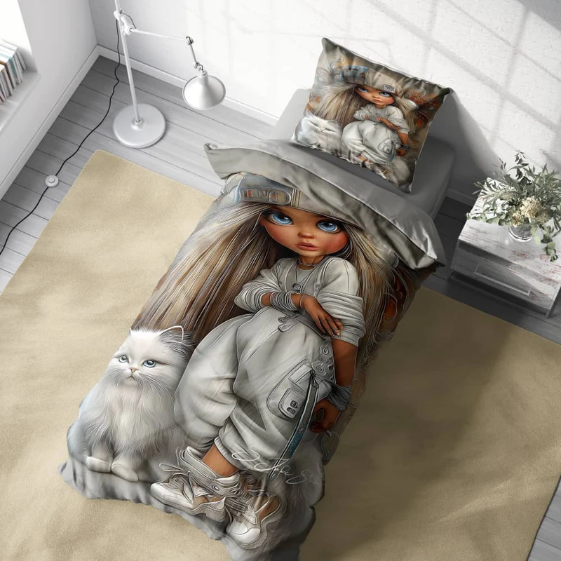 سرویس خواب 1 نفر 4 تکه مدل دخترانه مخملی کد ۴۰۲۱