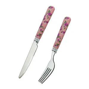 ست کارد و چنگال 12 پارچه سی اند اس مدل Floral Rose Violet
