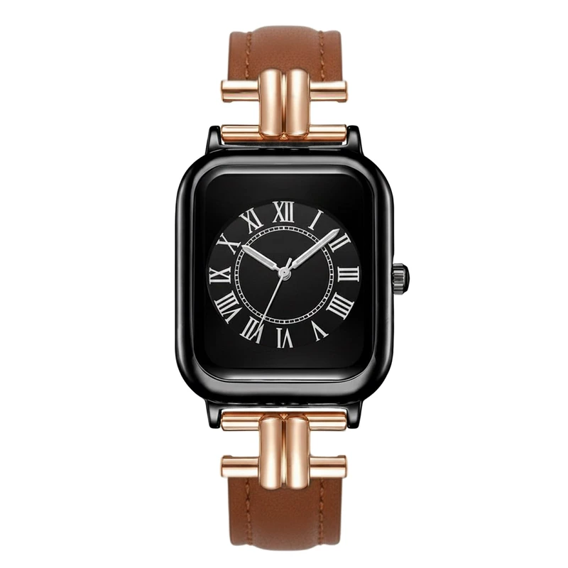 ساعت مچی عقربه‌ای کوارتز زنانه مدل مستطیل چرم طبیعی رومی کلاسیک شبتاب 172