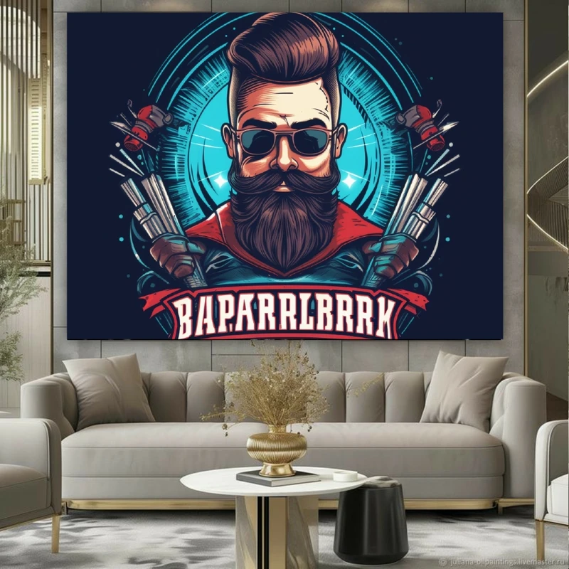 تابلو بوم طرح مخمل آرایشگاه مردانه فانتزی کد BK23594