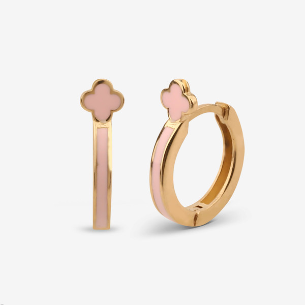 گوشواره حلقه‌ای طلا کم اجرت 18 عیار زنانه با طرح ونکلیف آرپلز گلدم مدل E244010