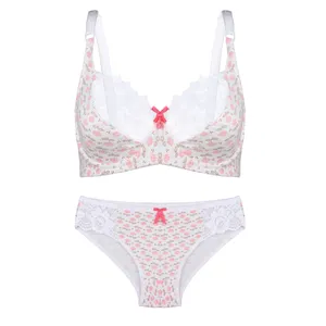 ست شورت و سوتین زنانه مدل گل دار نخی 2-401