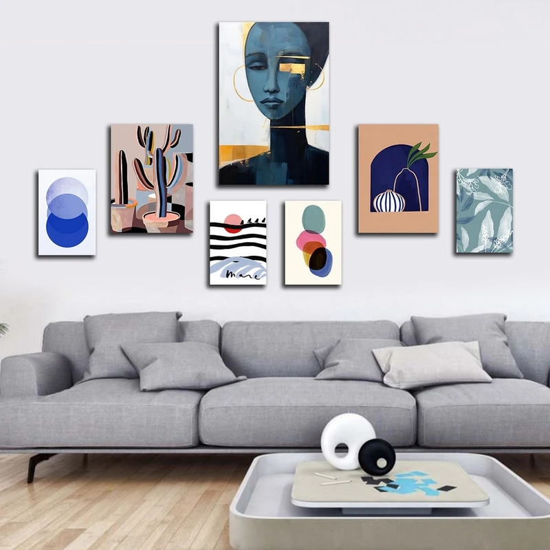 تابلو شاسی بکلیت طرح مدرن نقاشی مینیمال مدل SH-2712 مجموعه 7 عددی