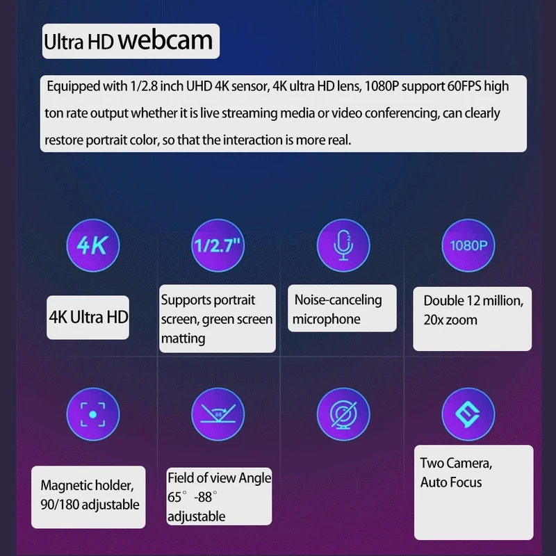 عکس شماره 4 : وب کم مدل 4k 12 mp 20x zoom dual lens auto focus