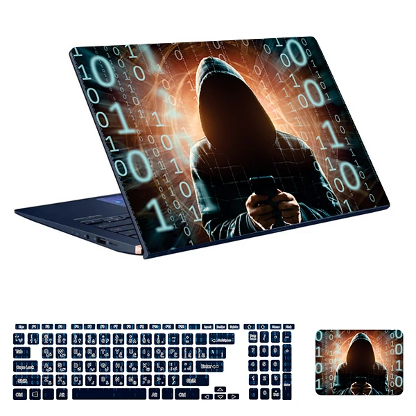 استیکر لپ تاپ توییجین و موییجین طرح هکر کد 42 مناسب برای لپ تاپ 15.6 اینچ به همراه برچسب حروف فارسی کیبورد