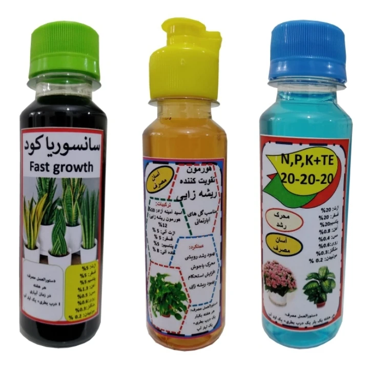 کود پک سانسوریا و سه بیست و هورمون ریشه زایی مدل Pak06 حجم 120 میلی لیتر بسته 3 عددی