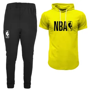 ست تی شرت کلاه دار و شلوار مردانه مدل 010120137 رنگ زرد