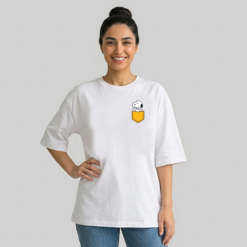 تی شرت آستین سه ربع زنانه مدل باکسی طرح اسنوپی کد v23
