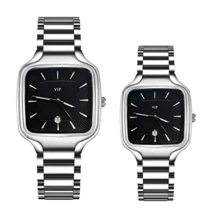 ست ساعت مچی عقربه‌ای کوارتز زنانه و مردانه مدل اسپرت کلاسیک تک موتوره دیت جاست بند استیل قفل مخفی کد V1