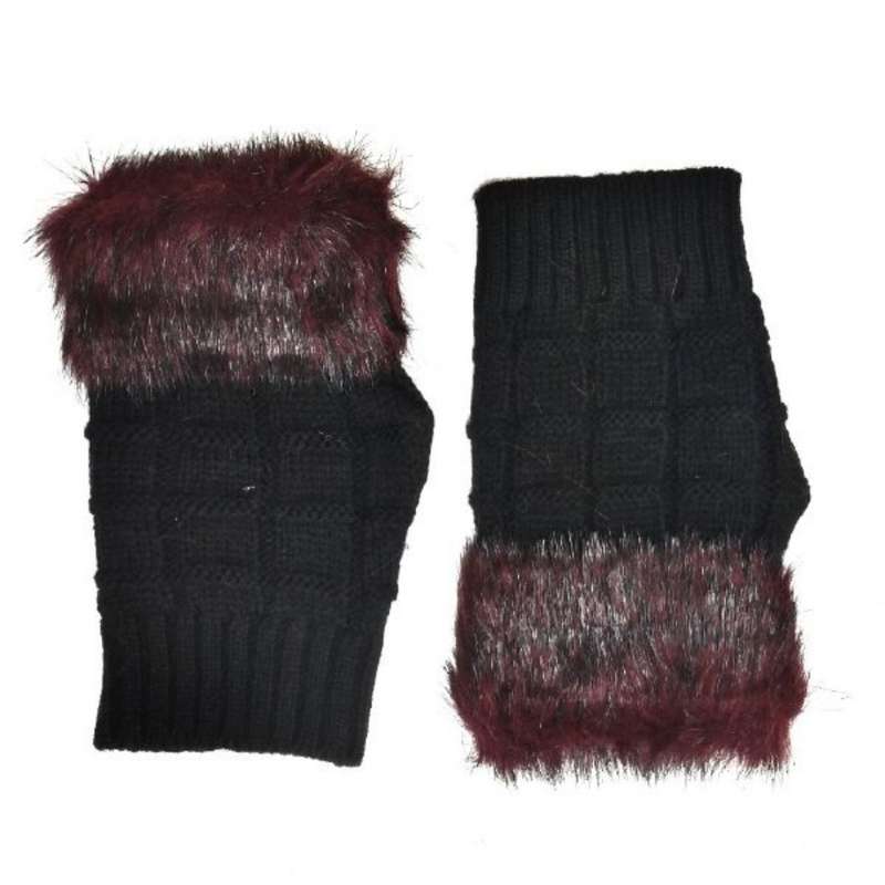 دستکش بافتنی زنانه مدل خزدار کد 01 رنگ مشکی