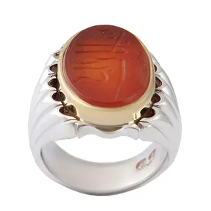 انگشتر نقره مردانه بازرگانی میلادی مدل  عقیق خطاطی سبحان الله رکاب دست ساز کد AM_2682