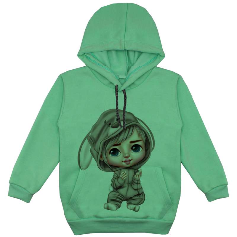 هودی دخترانه مدل دخترخرگوش F54 رنگ سبز