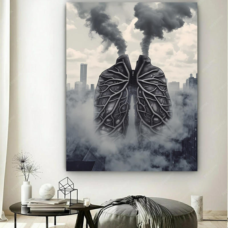 تابلو بوم طرح مخمل هوای آلوده مدل بیماری تنفسی کد GR1349