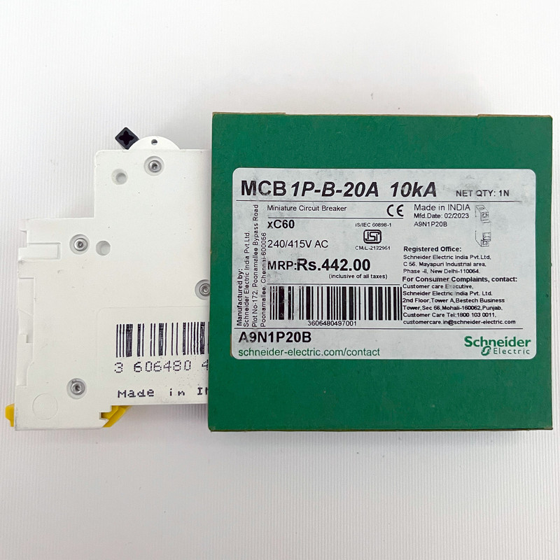 فیوز مینیاتوری تک پل 20 آمپر اشنایدر مدل xC60 Acti9 کد A9N1P20B