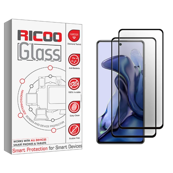 محافظ صفحه نمایش سرامیکی ریکو مدل Ricoo Glass مناسب برای گوشی موبایل شیائومی 11T 5G 21081111RG بسته دو عددی