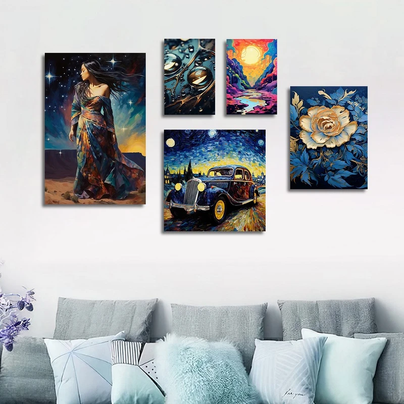 تابلو شاسی بکلیت طرح نقاشی آبرنگی مدل SH-1227  مجموعه 5 عددی