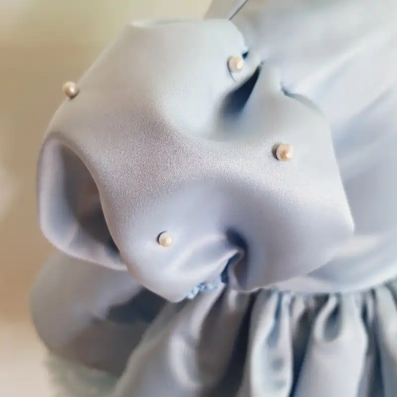 پیراهن دخترانه مدل مجلسی مهمانی پفی پرنسسی رنگ آبی