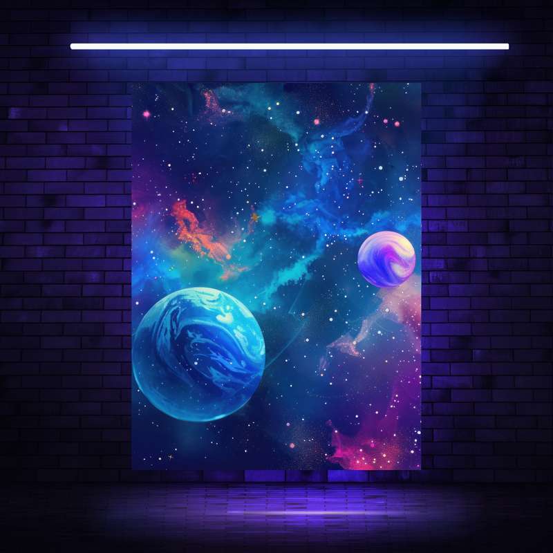 پوستر پارچه ای مدل بک دراپ بلک لایت سیاره ها کد FP105130