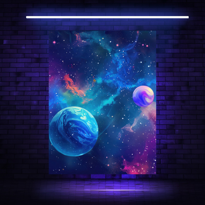 پوستر پارچه ای مدل بک دراپ بلک لایت سیاره ها کد FP105130