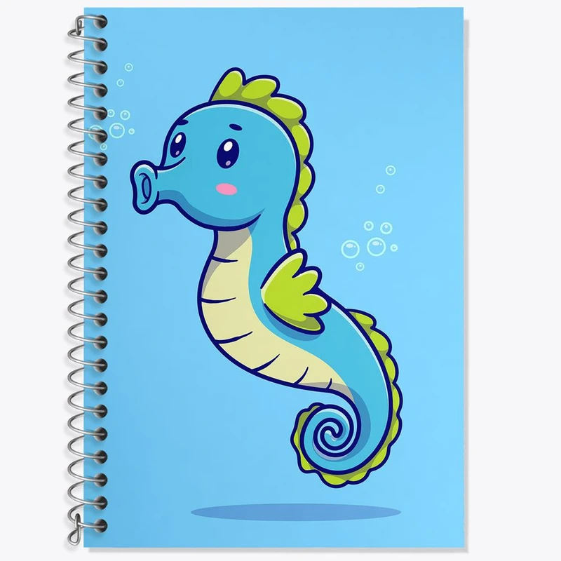 دفتر زبان 50 برگ خندالو مدل دو خط طرح حیوانات بامزه اسب دریایی کد 29681