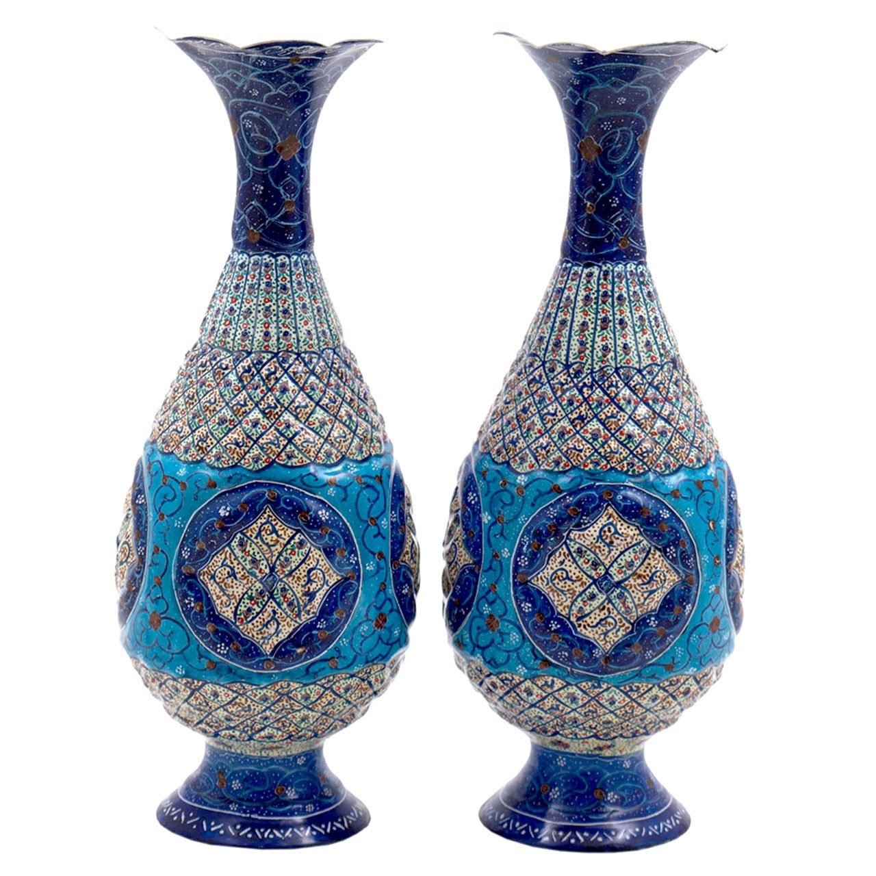 گلدان میناکاری رستا طرح 36-12-102  ارتفاع 25 سانتی متر مجموعه دو عددی