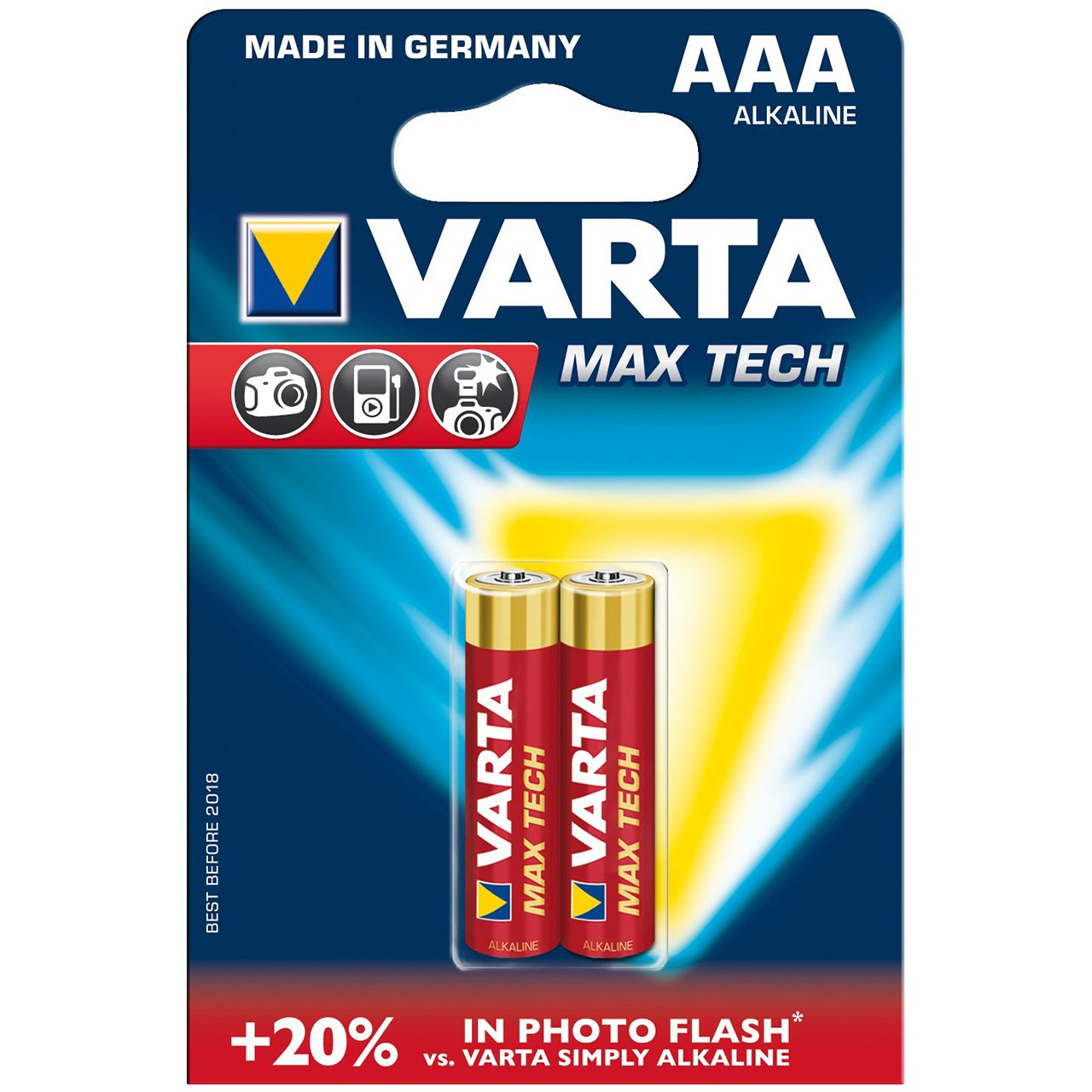 باتری نیم قلمی وارتا مدل MAX TECH ALKALINE LR03-AAA بسته 2 عددی