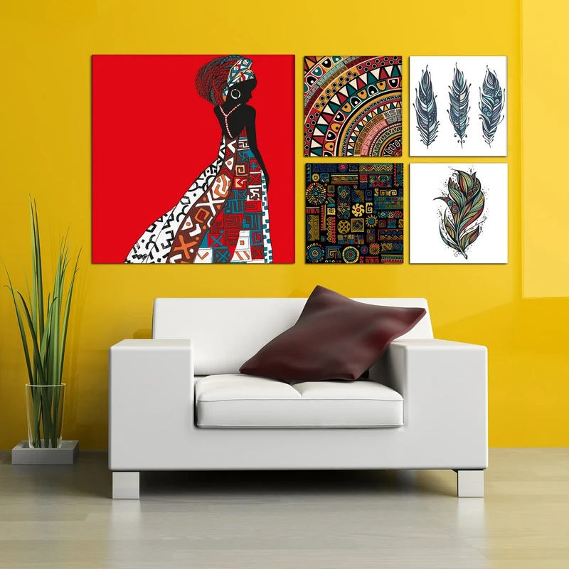 تابلو شاسی بکلیت طرح دختر افریقایی و پر مدل SH-417 مجموعه 5 عددی