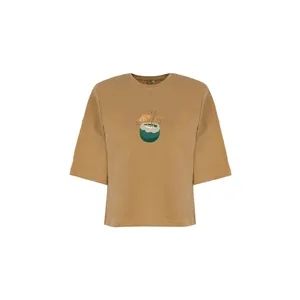 تی شرت آستین کوتاه زنانه بنیس مدل کوکو رنگ دارچینی