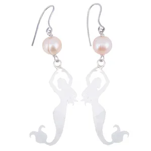 گوشواره پری دریایی و  نقره سنگ و زر مدل sz111614