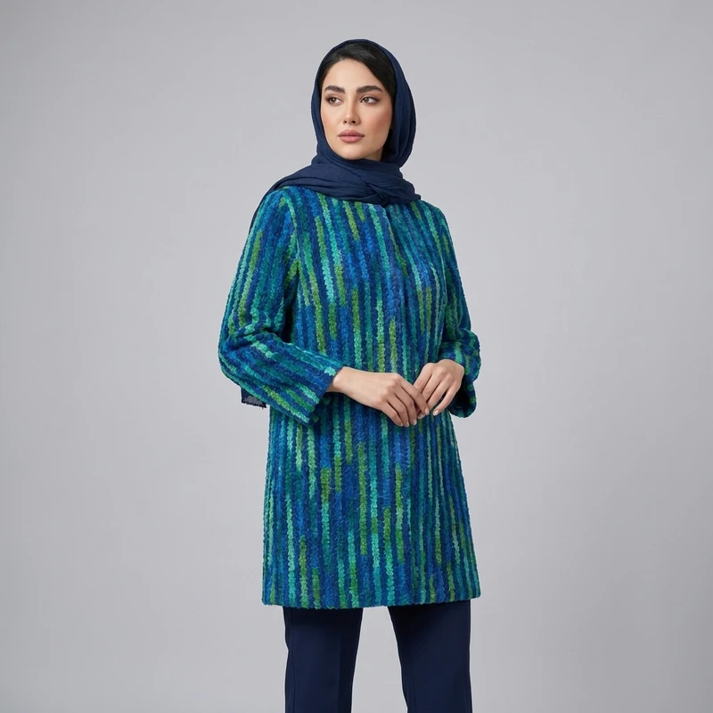 پالتو بلند زنانه مدل فوتر راه‌راه 