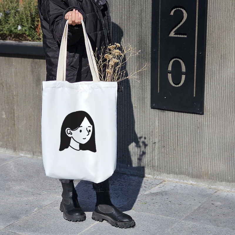 ساک خرید پارچه ای خندالو طرح پرتره دختر مدل توت بگ کد 6945